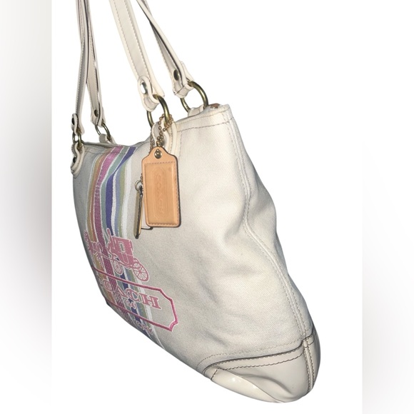 Coach Poppy 19615 Placed Legacy Stripe Tote! VINTAGE AND RARE🔥 canvas/leather - Picture 9 of 15